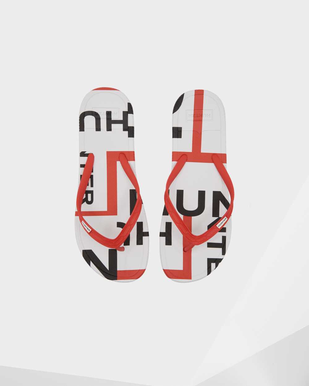 Mens Hunter Original Exploded Logo Flip Flops Red | LZOBJQ-948